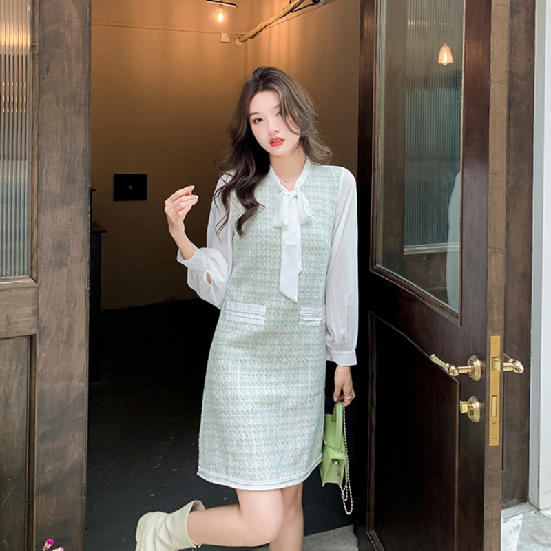 Long Sleeve Short Plaid Dress