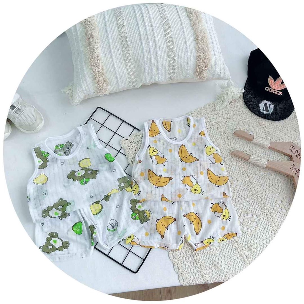 Bộ Ba Lỗ Cotton Giấy Cho Bé Trai, Bé Gái Họa Tiết Dễ Thương Từ 5 – 15kg