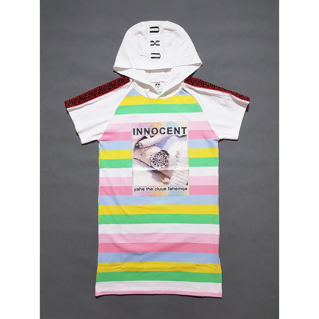 Đầm suông sọc phối nón hoddie thời trang đồng hồ cá tính cho bé gái tuổi teen