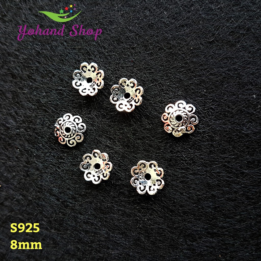 Mũ hoa 8mm S6 - Bạc Thái - S925 ( giá/ 1 cái)