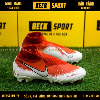 Giày Bóng Đá Phantom Elite Đỏ Đế Trắng Giấu Dây Cao Cổ FG