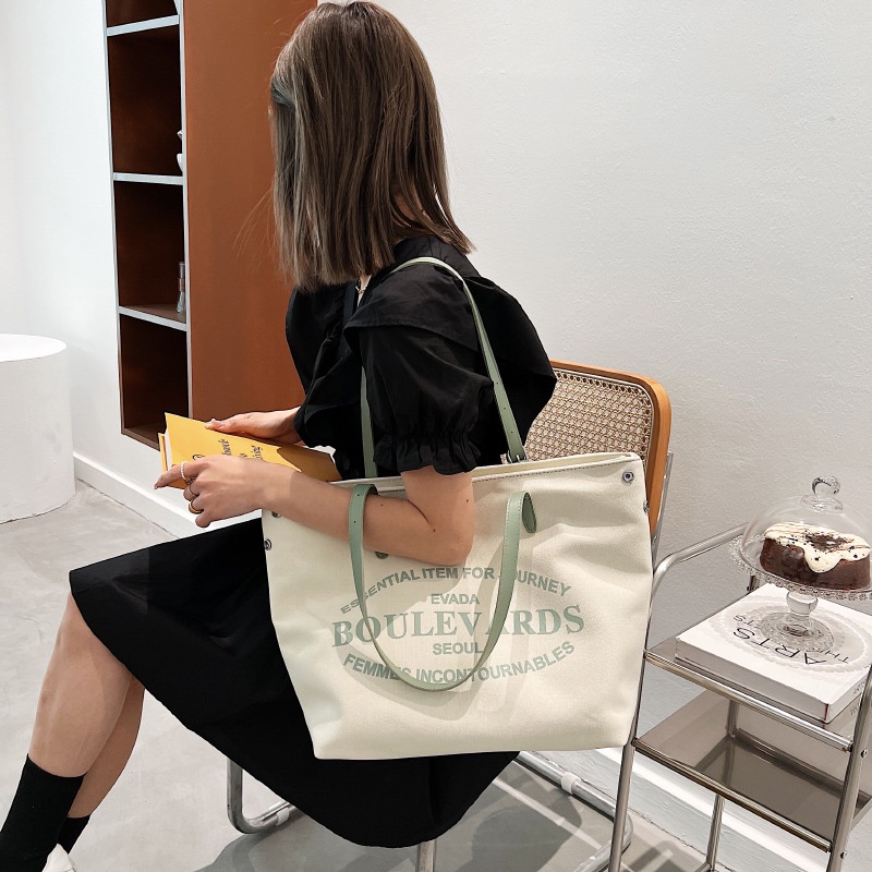 Túi Đeo Vai Vải canvas Cỡ Lớn In Chữ Phong Cách Hàn Quốc Xinh Xắn Cho Nữ