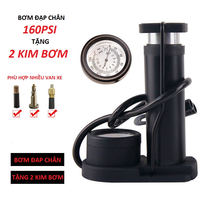 Bơm Xe Đạp Có Đồng Hồ Đo Áp Suất Hợp Kim Nhôm Loại Đạp Chân Cao Cấp - Dùng Cho Xe Đạp Xe Máy Ô Tô Trái Banh