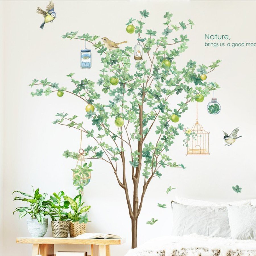 Decal dán tường decor phòng khách,phòng ngủ,spa,văn phòng -tranh dán tường 3d phong cách hàn quốc thiên nhiên tươi mát