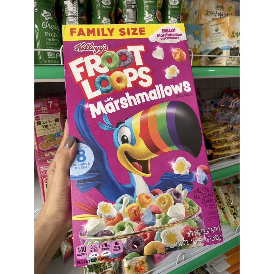 Bánh ngũ cốc ăn sáng vòng tròn Froot Loops Mix Marshmallows 530g