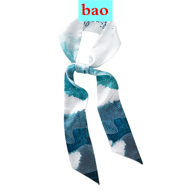 Vintage Blue Long Silk Scarf Female Summer Hair With Ribbon Tied Tie Rope Kit Floating Tissue Scarf Scarf