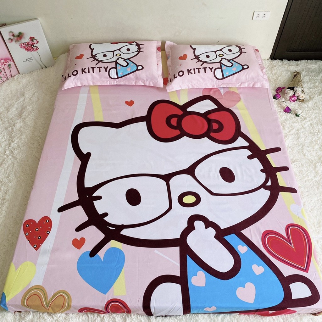 [GIÁ SỐC] Bộ chăn ga gối 4 món Hello Kitty, Công chúa 100% Cotton Tina cao cấp – video thật - Hàng xuất khẩu