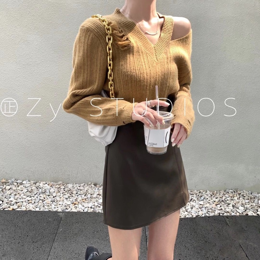 Áo Sweater Cổ V Hở Vai Kiểu Hàn Quốc Thời Trang 2022 Cho Nữ