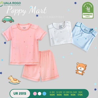 Bộ quần áo cộc UlaRoGo cúc cài vai.Hồng-xanh-trắng 6-9m_3-4y