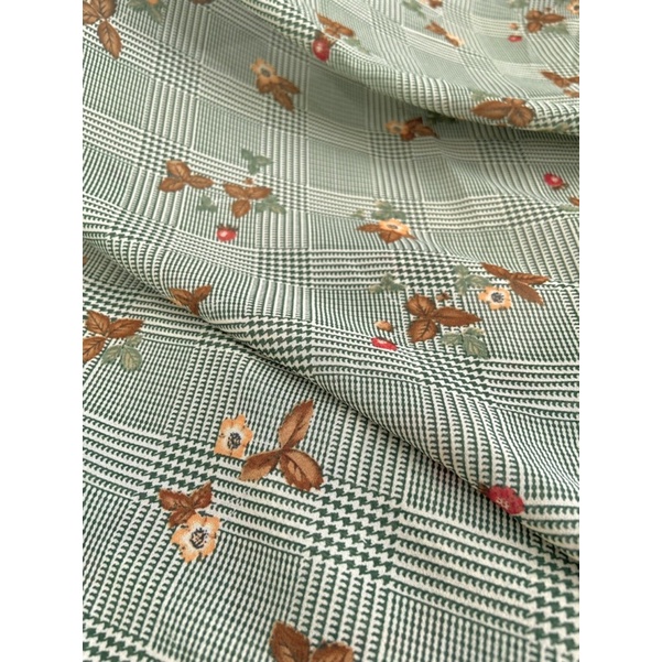 VOAN CHIFFON HOẠ TIẾT HOA SỌC CARO XANH LÁ - KHỔ VẢI 1.5M - VẢI NHÀ PHẠM