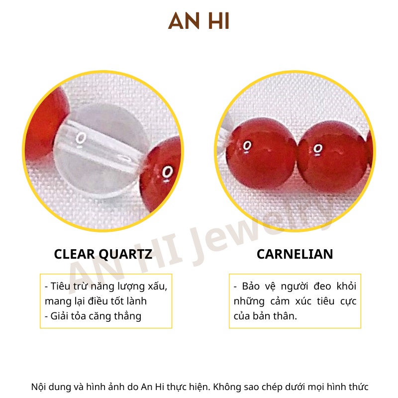Vòng Tay Đá Phong Thủy Carnelian, Clear Quartz, Vòng Tay Bạc Nam, Nữ, Quà Tặng Gia Đình, Sinh Nhật - AN HI