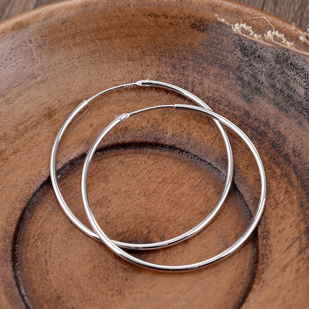 Bông Tai Hình Tròn Lớn Bằng Bạc 925 Chống Dị Ứng Kích Thước 30mm/40mm/50mm/60mm/70mm