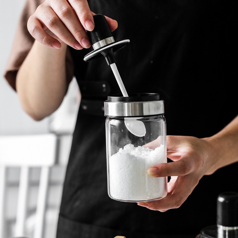 Hũ thủy tinh đựng gia vị kèm muỗng