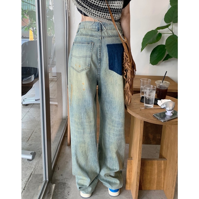 Quần Jean Dài Lưng Cao Ống Rộng Thời Trang Mùa Thu Cho Nữ Dễ Phối Đồ