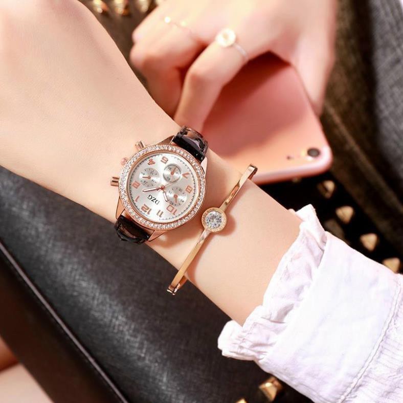 Mã FAMAYMA Đồng hồ nữ dây da DZG viền đá tinh xảo | BigBuy360 - bigbuy360.vn