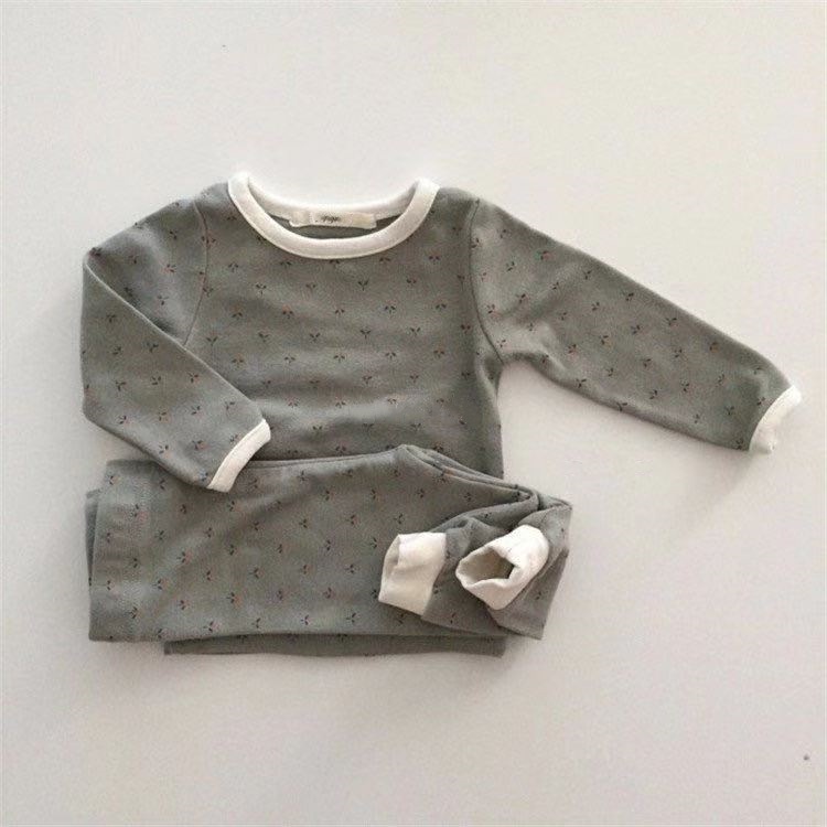 Bộ quần áo thu đông cottton hoa nhí phối màu cho bé 5-13kg