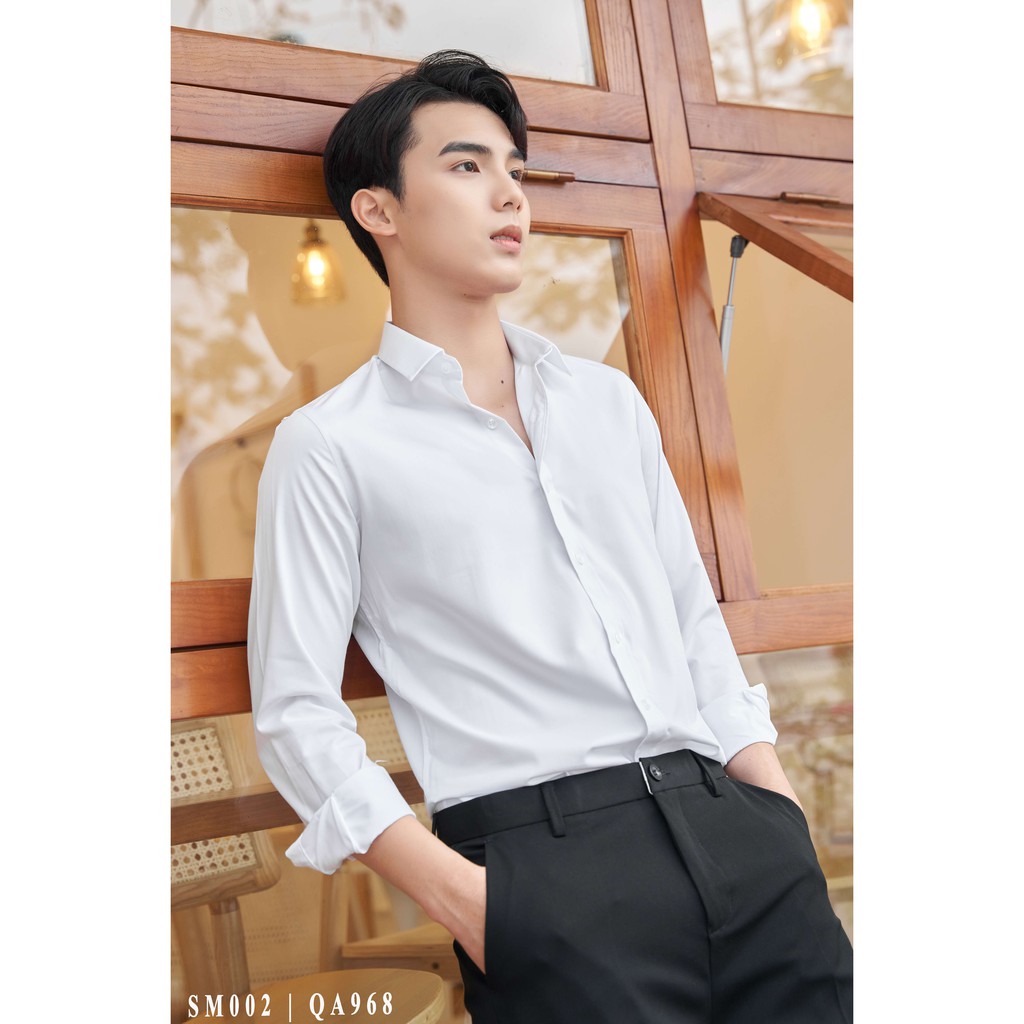 Áo sơ mi trắng nam Hàn Quốc vải Chun Tre xuất hàn siêu đẹp không nhăn, chuẩn form - D. Faber | BigBuy360 - bigbuy360.vn