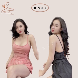 Bộ ngủ 2 dây cotton Sexy hở lưng , thun mềm mịn, mặc nhà thoải mái Freesize <55kg