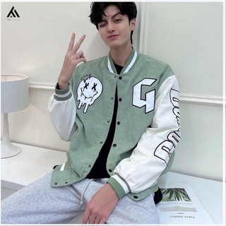 Áo khoác bomber jacket Varsity Nhung Tăm 2 lớp Form rộng unisex. HH áo khoác nam nữ bóng chày, áo gonz