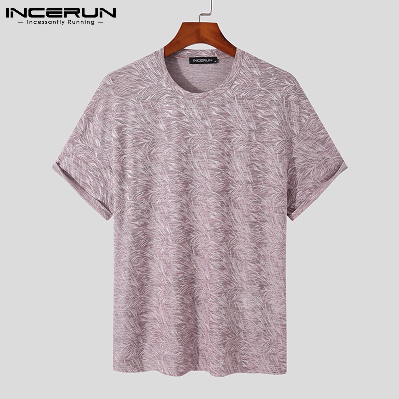 Áo thun INCERUN tay ngắn cổ tròn dáng rộng in họa tiết thịnh hành cho nam