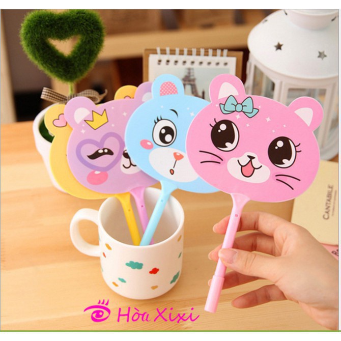 Bút bi mực xanh hình quạt cute, viết bi quạt hoa quả dễ thương