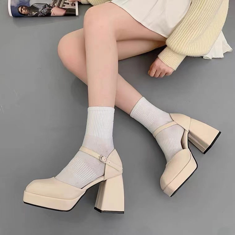 Giày Cao Gót 9cm Mũi Vuông Chất Liệu Da Cao Cấp Thời Trang