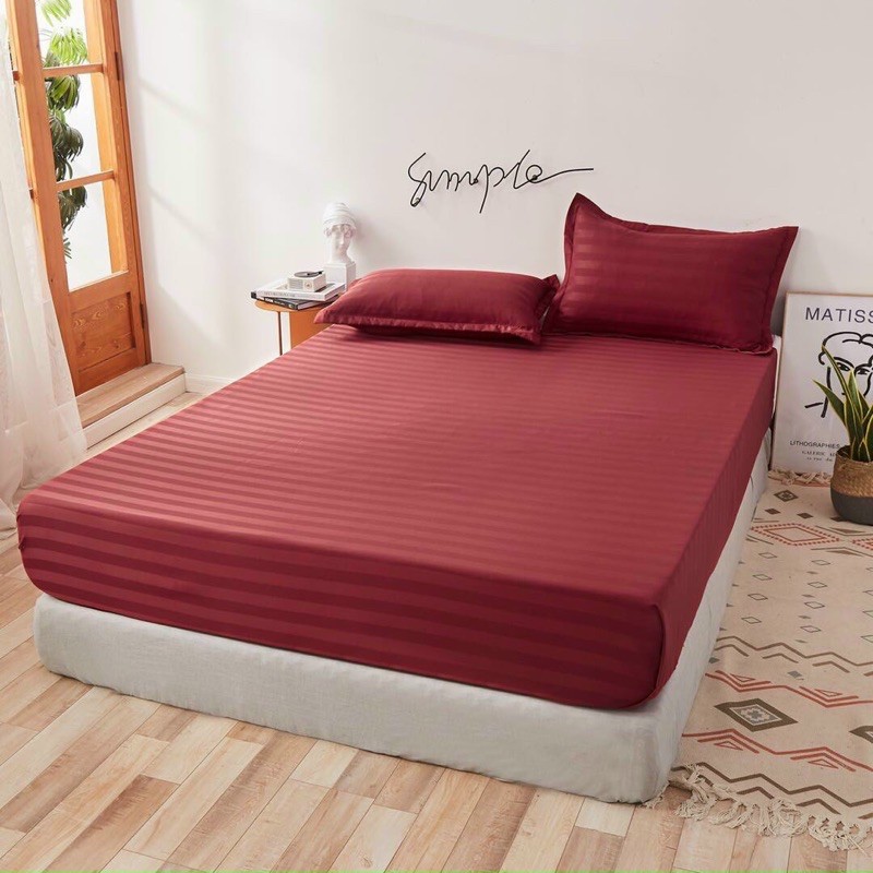 Bộ Ga Giường và Vỏ Gối Sọc Cotton 3F bóng, tiêu chuẩn khách sạn đủ size nệm Khách Sạn, Nhà Nghỉ, Homestay chuyên dùng