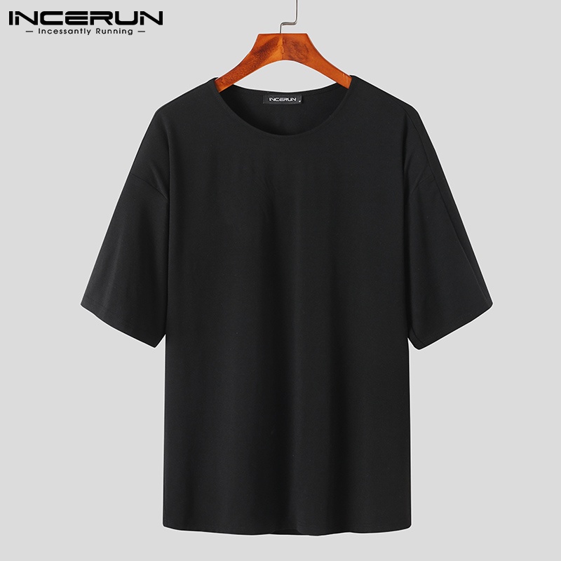 Áo thun INCERUN tay lửng dáng rộng màu trơn trẻ trung cho nam