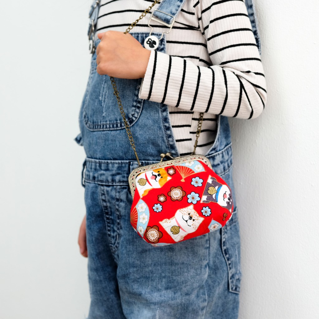Túi mini thủ công họa tiết Nhật Bản dáng vuông, Ví cầm tay handmade, Túi xách dễ thương dành cho bé