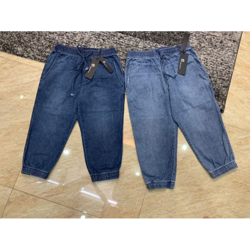 Quần jean ngố cotton nữ, quần jeans cạp chun ngố cao cấp thoáng mát