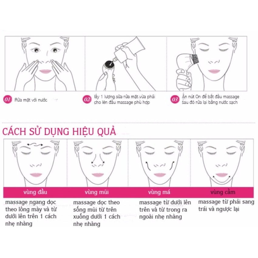 Máy massage rửa mặt đa năng 5 in 1 (Hồng) + Tặng kèm 2 viên pin AA