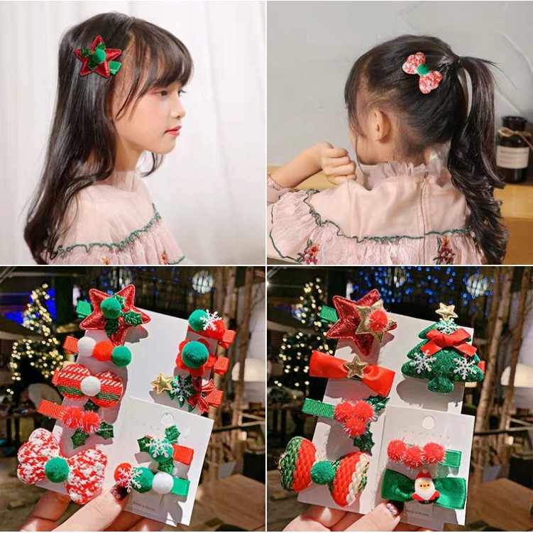 Set 5 Kẹp Tóc Noel Xinh Xắn Cho Bé Gái - Quà Tặng Noel
