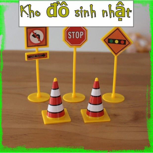 Set biển báo trang trí bánh sinh nhật, biển báo máy xúc