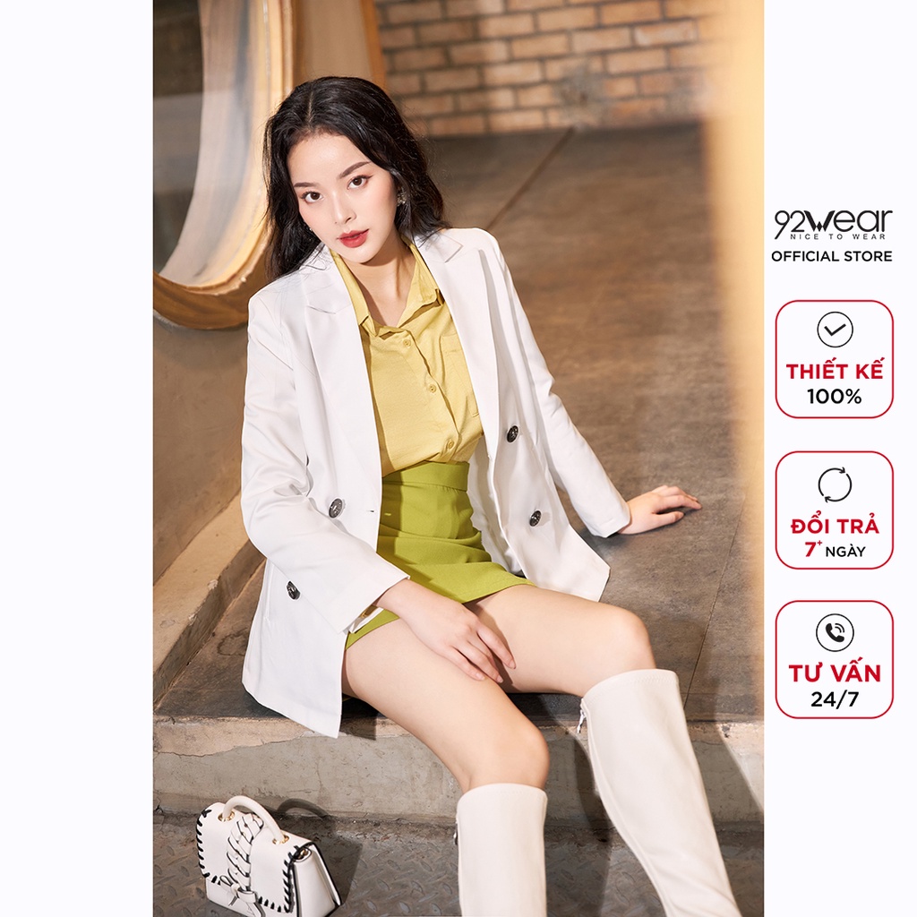 Áo vest blazer nữ 92WEAR thiết kế dài tay cổ bẻ hàn quốc thanh lịch, trẻ trung VDA2128 | BigBuy360 - bigbuy360.vn