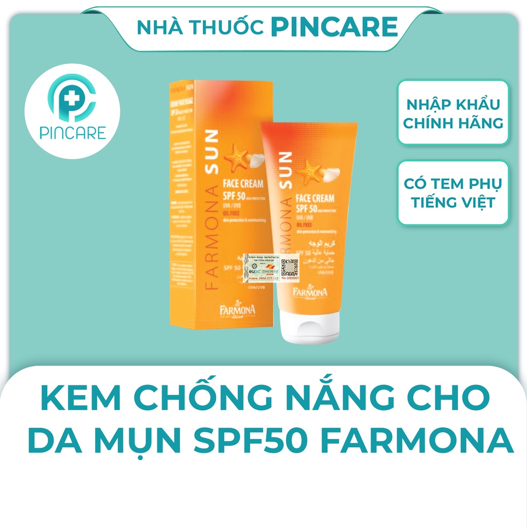 Kem chống nắng cho da mụn Farmona Sun Face Cream SPF50 Oil Free 50ml - Hàng chính hãng - Nhà thuốc PinCare