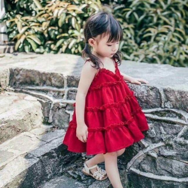 Đầm tầng 2 dây dành cho bé gái