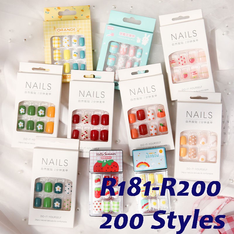 [Hàng mới về] Bộ 24 móng tay giả dáng ngắn có keo dán R181-R200 DIY