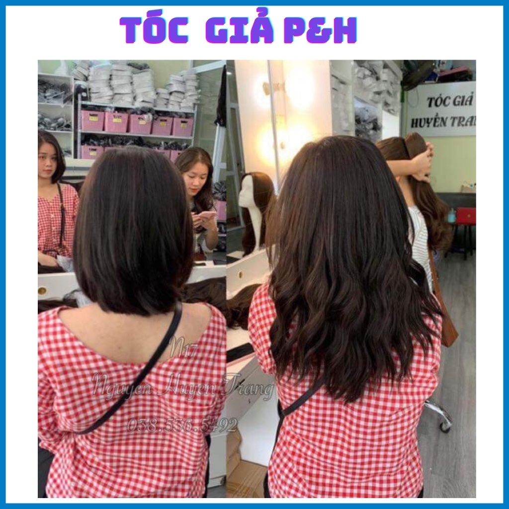 Tóc giả nữ chữ u xoăn sóng đẹp, 40cm, sợi tơ mềm mượt, loại 1. ku17