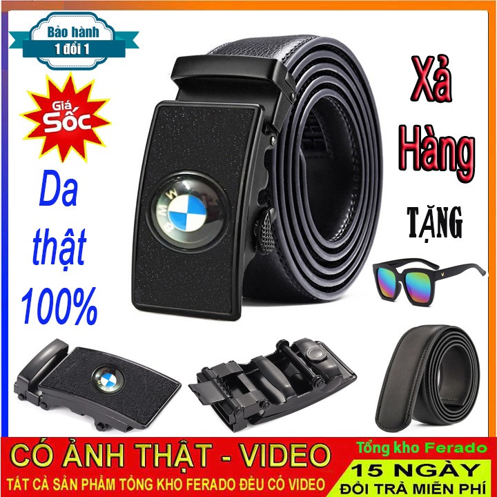 Thắt lưng nam da thật - bảo hành 12 tháng có video, Dây lưng cho nam da xịn mặt hợp kim thép không rỉ dây nịt đen FERADO