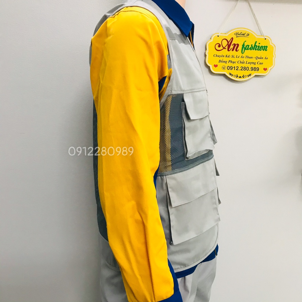 Áo ghi lê kaki bảo hộ lao động -  Áo kỹ thuật - Áo kỹ sư màu xám _ Hình chụp thật