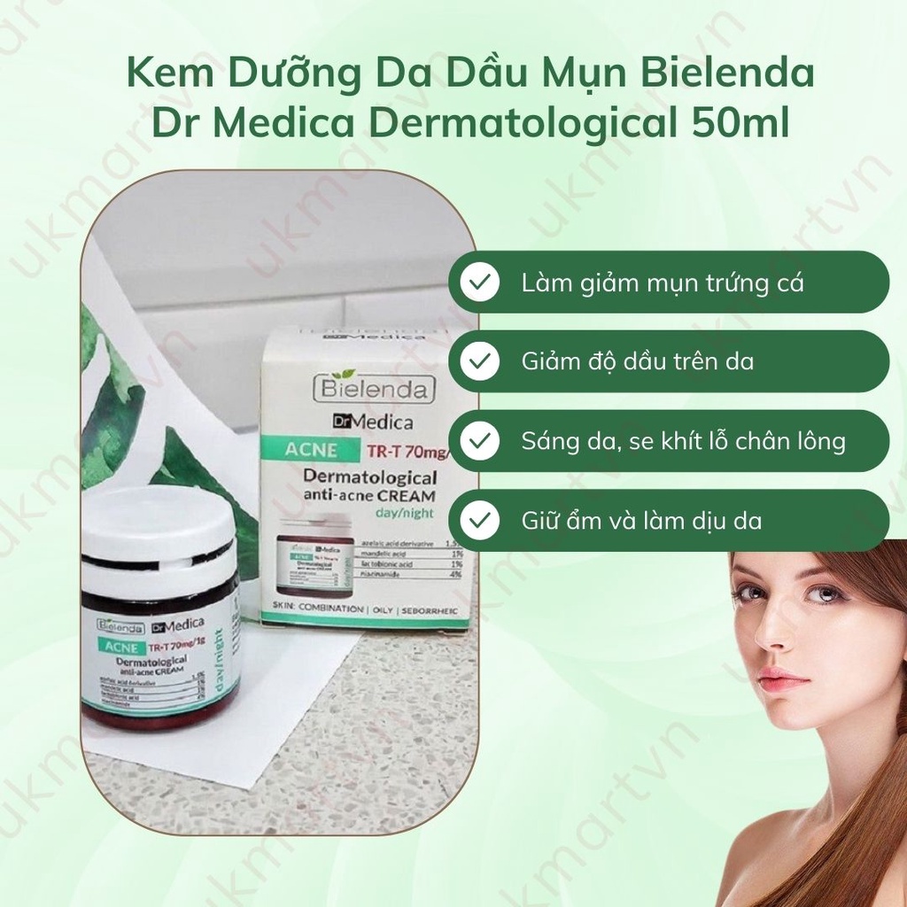 Kem Dưỡng Da Dầu Mụn Bielenda Dr Medica Dermatological Anti Acne Face Cream Day Night 50ml