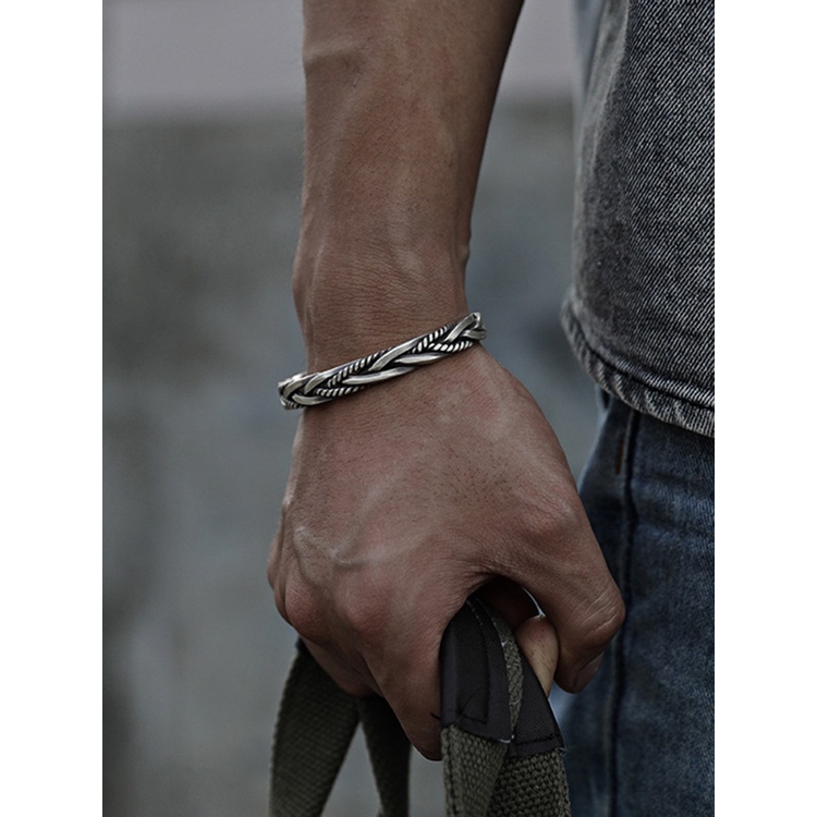 Vòng Tay Dây Bện Màu Bạc Phong Cách Thái JP5 Cho Nam