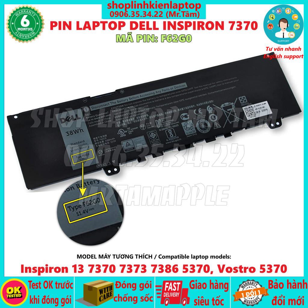 PIN LAPTOP DELL INSPIRON 7370 38Wh (ZIN) - Inspiron 13 7370 7373 7386 5370, Vostro 5370, RPJC3 0RPJC3 F62G0 39DY5