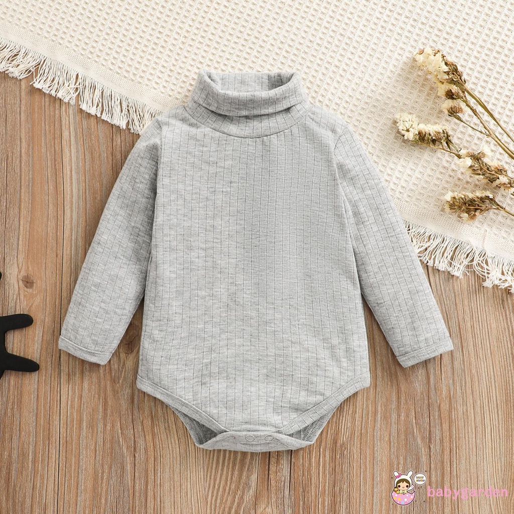 Bộ áo liền quần tay dài cổ cao màu trơn thời trang xuân thu cho bé 0-18 tháng tuổi
