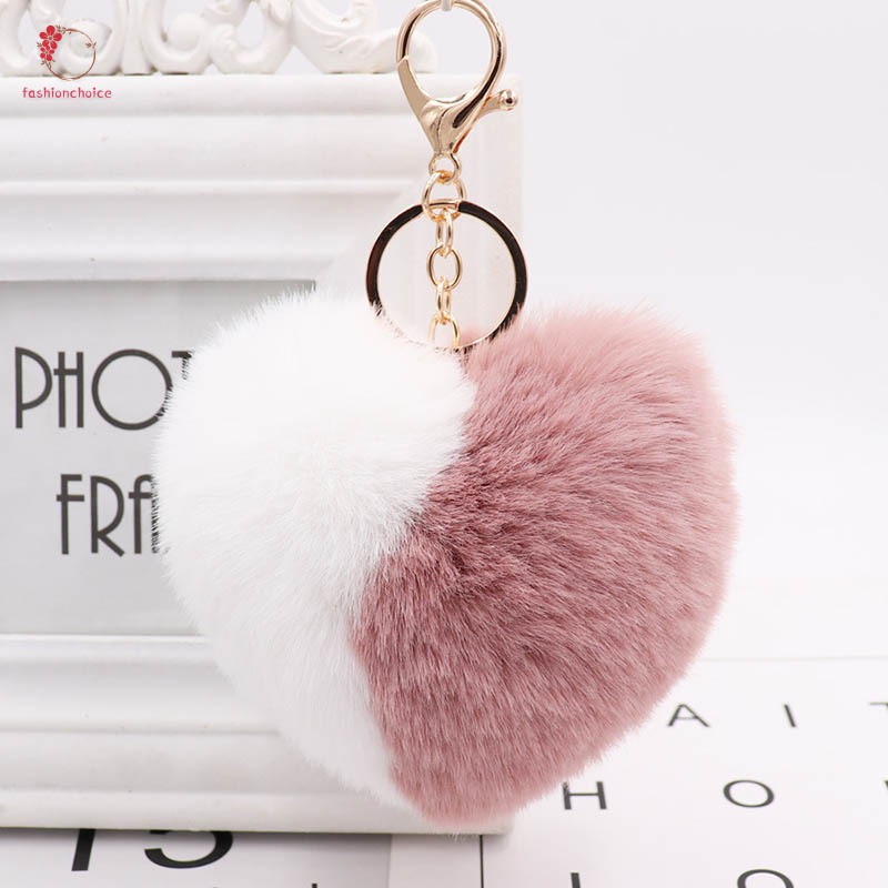 Móc khóa trang trí hình trái tim lông xù dễ thương