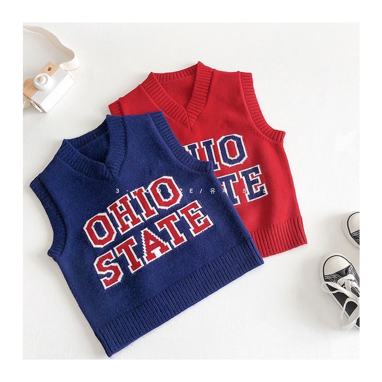 Áo Sweater Dệt Kim Cổ Chữ v In Chữ Phong Cách Hàn Quốc Thời Trang Xuân Thu Mới Cho Bé Trai / Gái