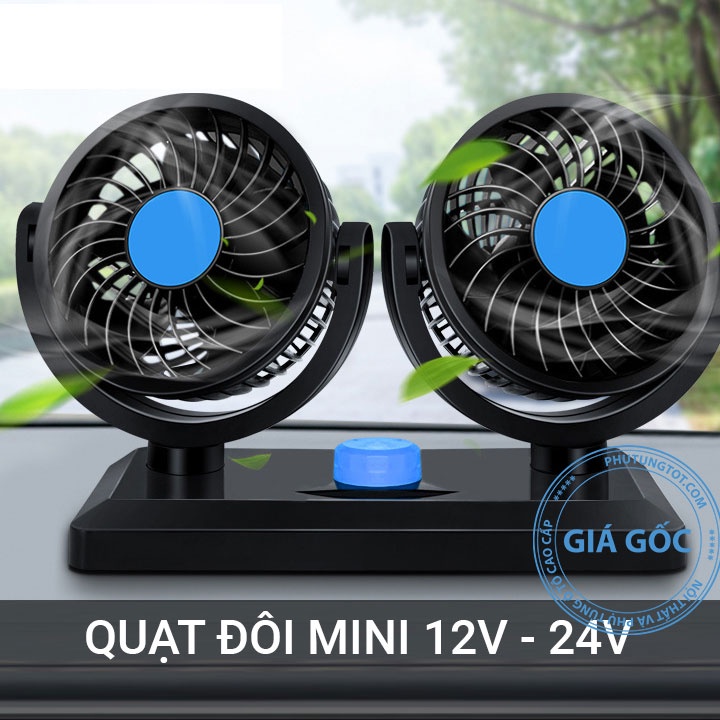 Quạt mini ô tô quạt đôi 360 độ để trong xe hơi mùa hè