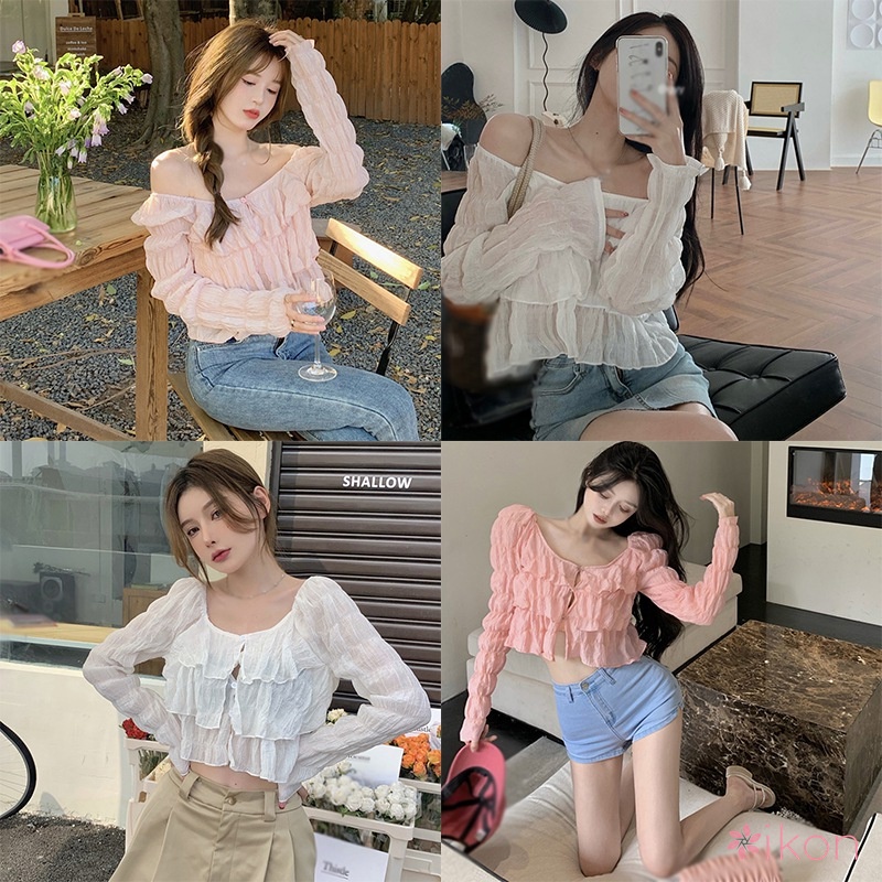 Áo Croptop Tay Dài Cổ Tròn Cho Nữ