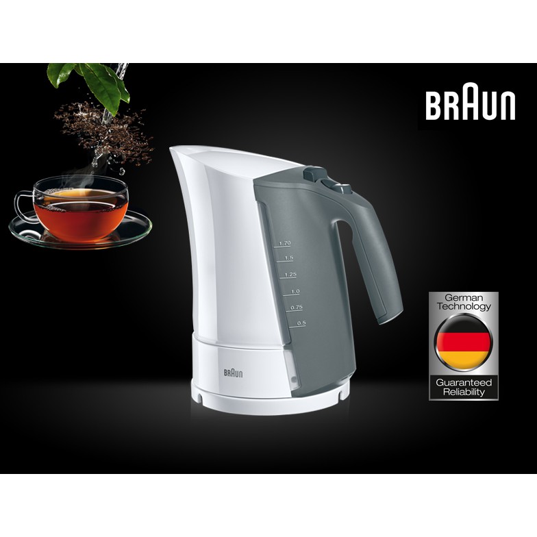 Ấm đun siêu tốc Braun WK300WH - Sản xuất tại châu Âu -Công suất 2200W- Dung tích 1.7L - Đế xoay 360 độ.