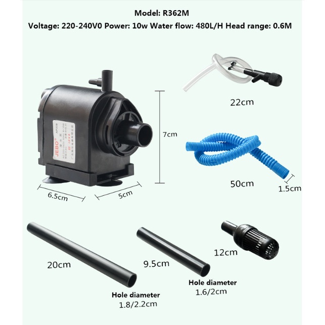 Máy Bơm Nước Chìm Bể Cá Cảnh 3 Chức năng Bơm + Lọc + Tạo Oxy Jebo R362M Công Suất 10W Dùng Bể Dưới 60cm khoảng 40-80 ít